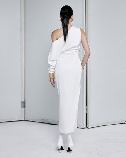 WHITE SILK ASYMMETRIC DRESS