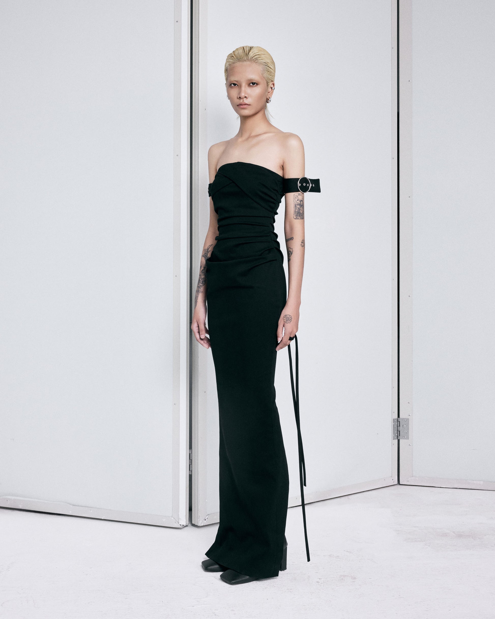 black-denim-bustier-draped-dress-FORTYTHREE-ASTOUD