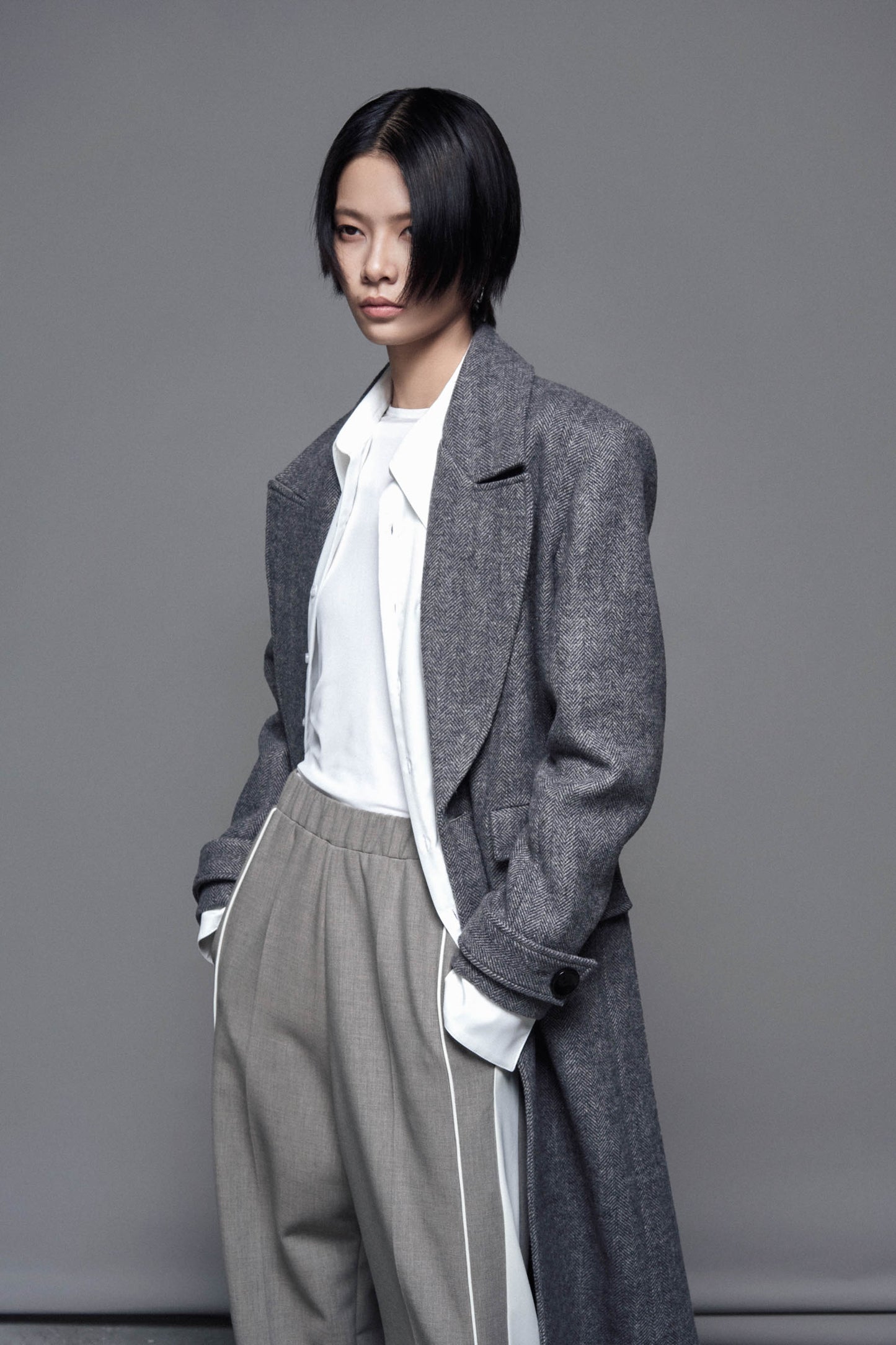 unisex-grey-fishbone-wool-coat-FORTYTHREE-astoud