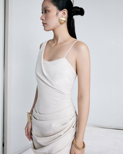 open-beige-linen-draped-dress-FORTYTHREE-ASTOUD
