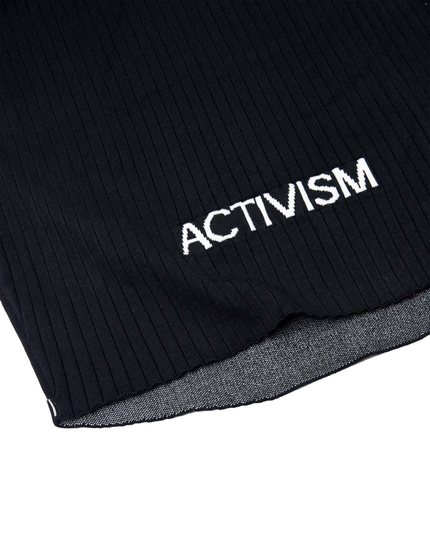 HA Manipulated Knit Vest with woven pattern in black by GOLDIE, available at ASTOUD - men's shirts and tops collection.