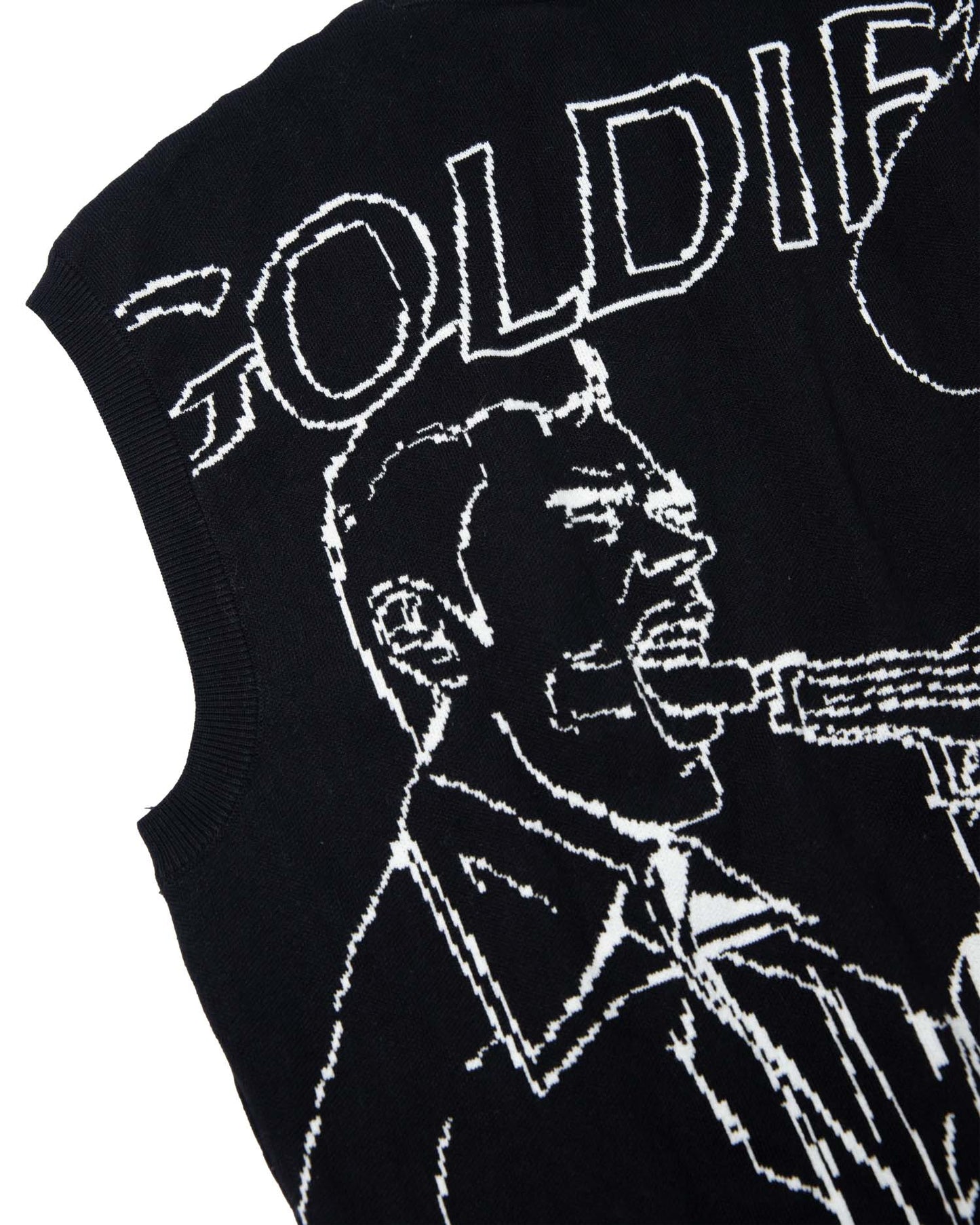 HA Manipulated Knit Vest with woven pattern in black by GOLDIE, available at ASTOUD - men's shirts and tops collection.