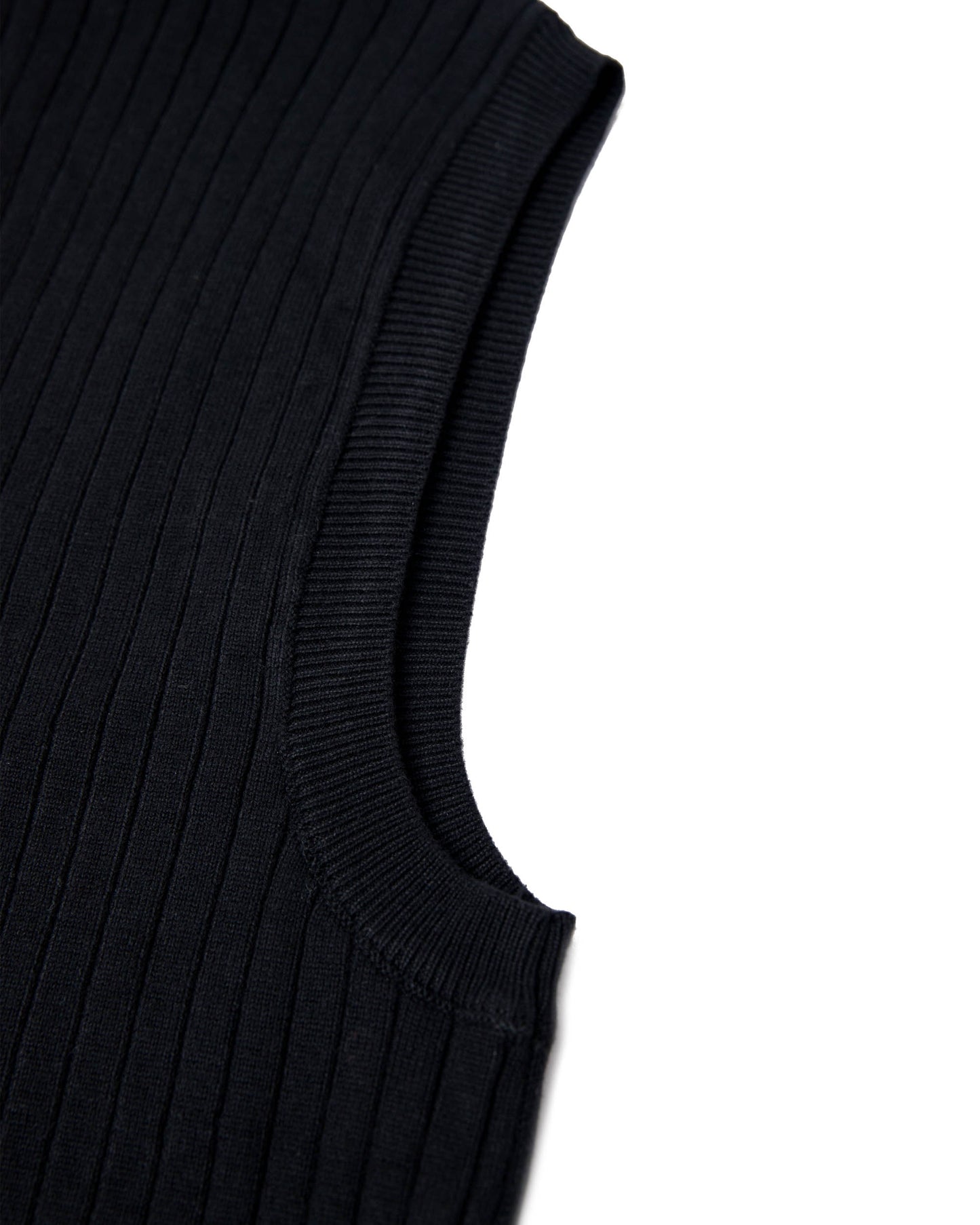 HA Manipulated Knit Vest with woven pattern in black by GOLDIE, available at ASTOUD - men's shirts and tops collection.