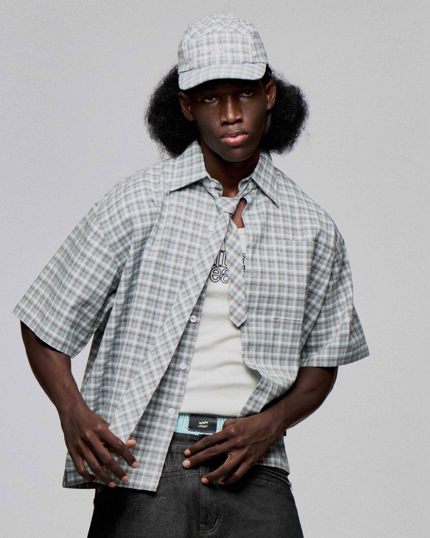 grey-blue-checked-oversized-shirt-pocket-button-tie-lider
