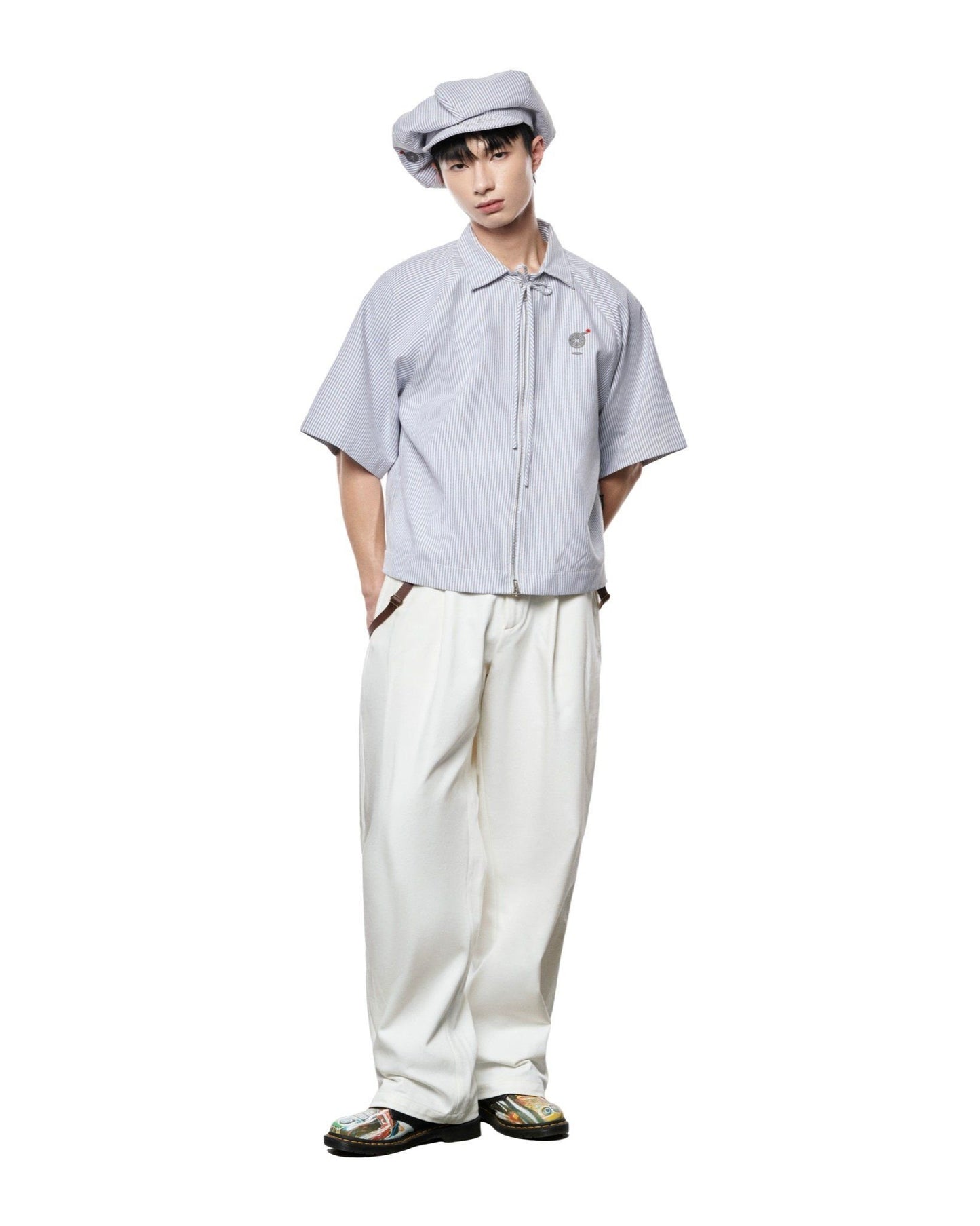 popeye-light-grey-zip-up-shirt-red-two-way-zipper-bow-tie-lider