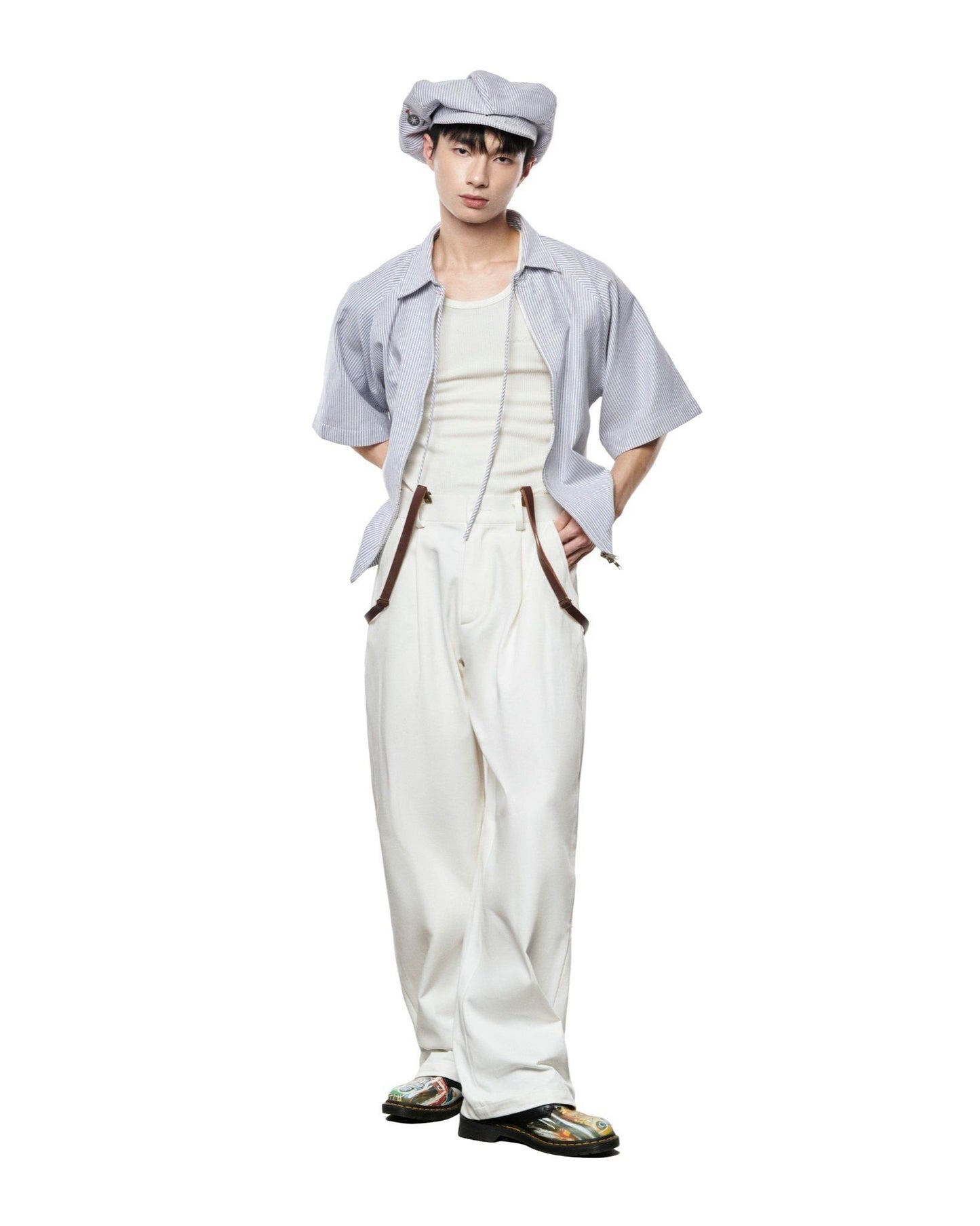 popeye-light-grey-zip-up-shirt-red-two-way-zipper-bow-tie-lider