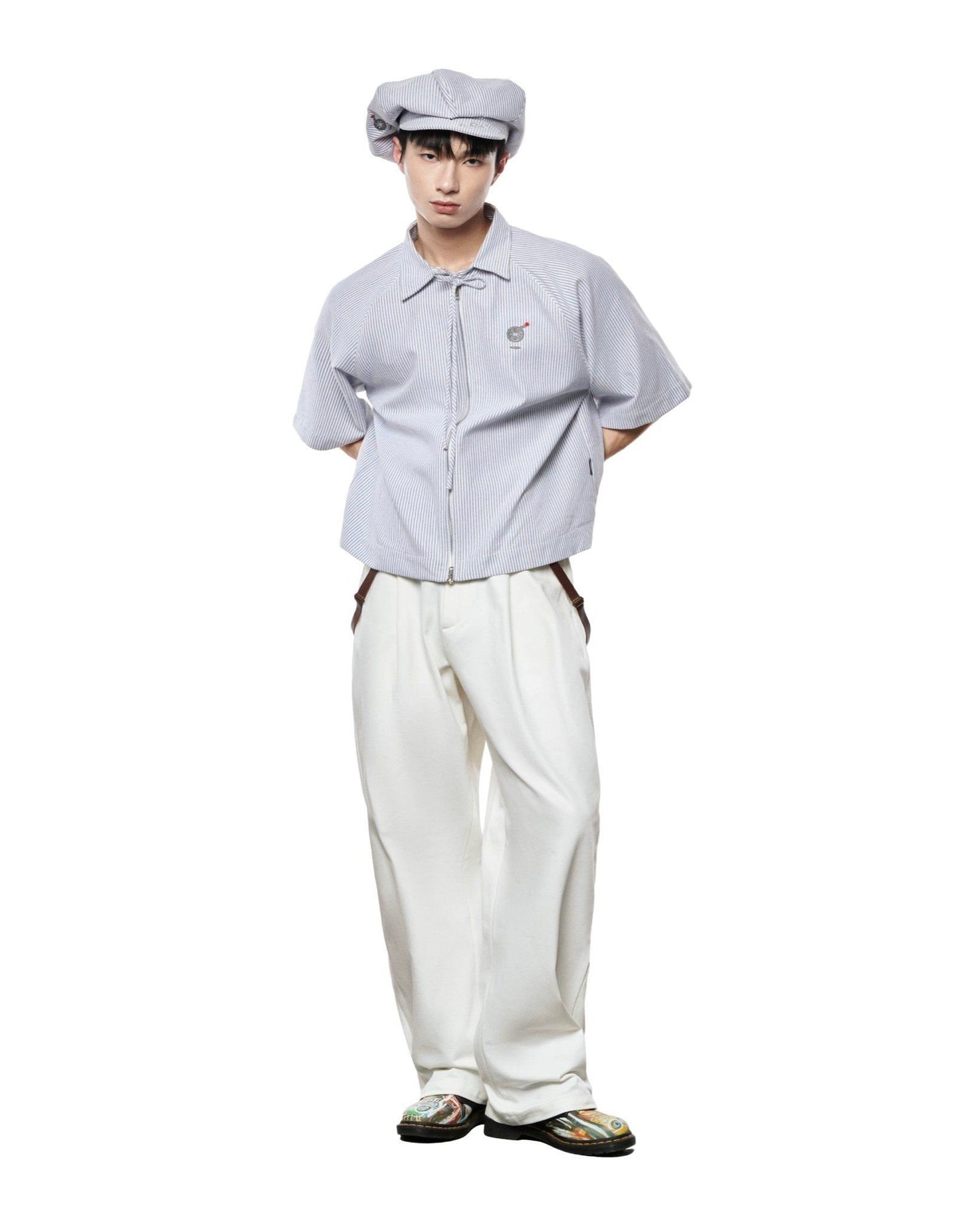 popeye-light-grey-zip-up-shirt-red-two-way-zipper-bow-tie-lider