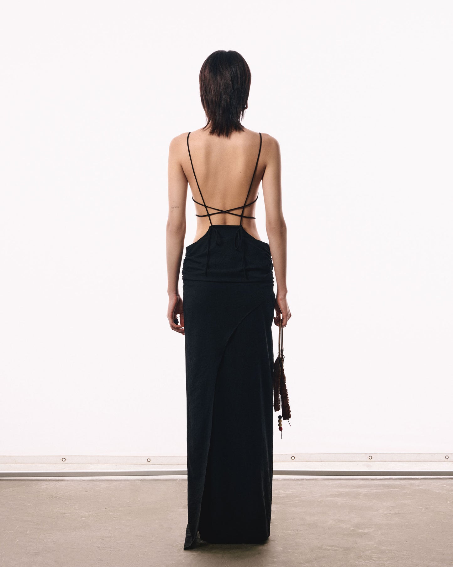 black-full-length-backless-dress-split-draped-waist-the-idiot