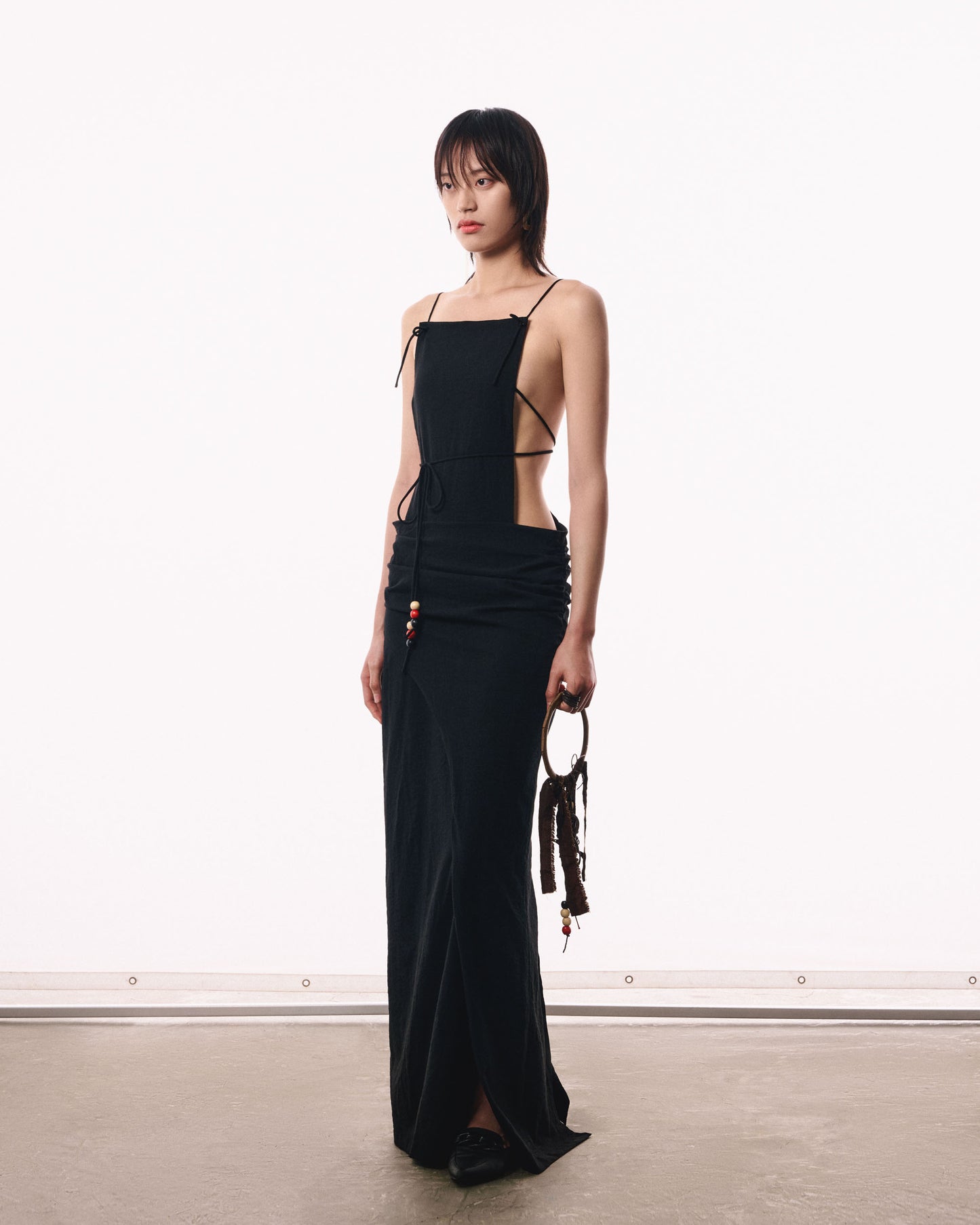 black-full-length-backless-dress-split-draped-waist-the-idiot