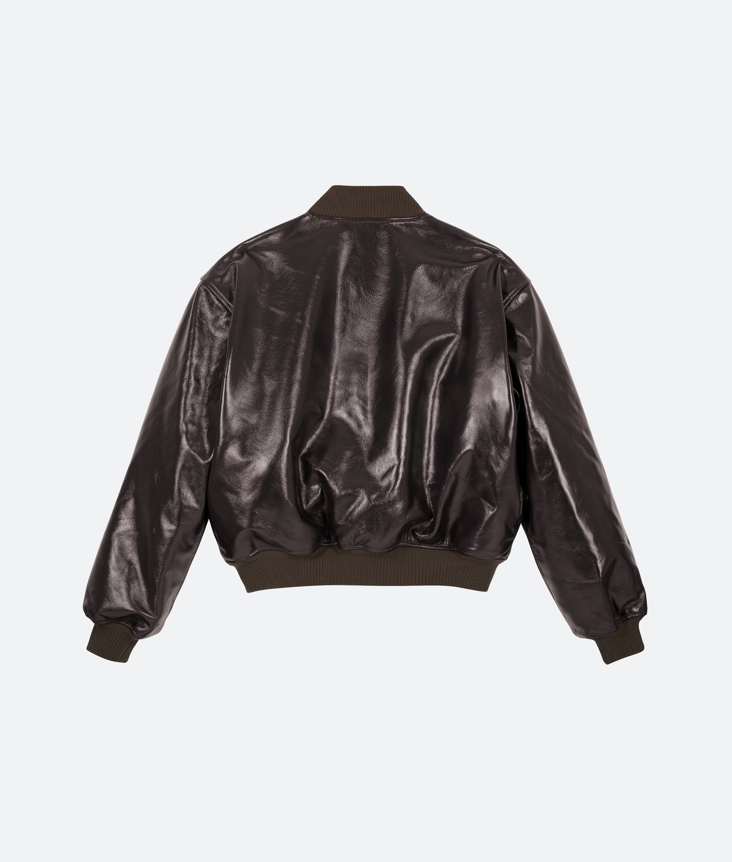 FRAGILE® Brown Cropped Leather Bomber Jacket fragile club astoud