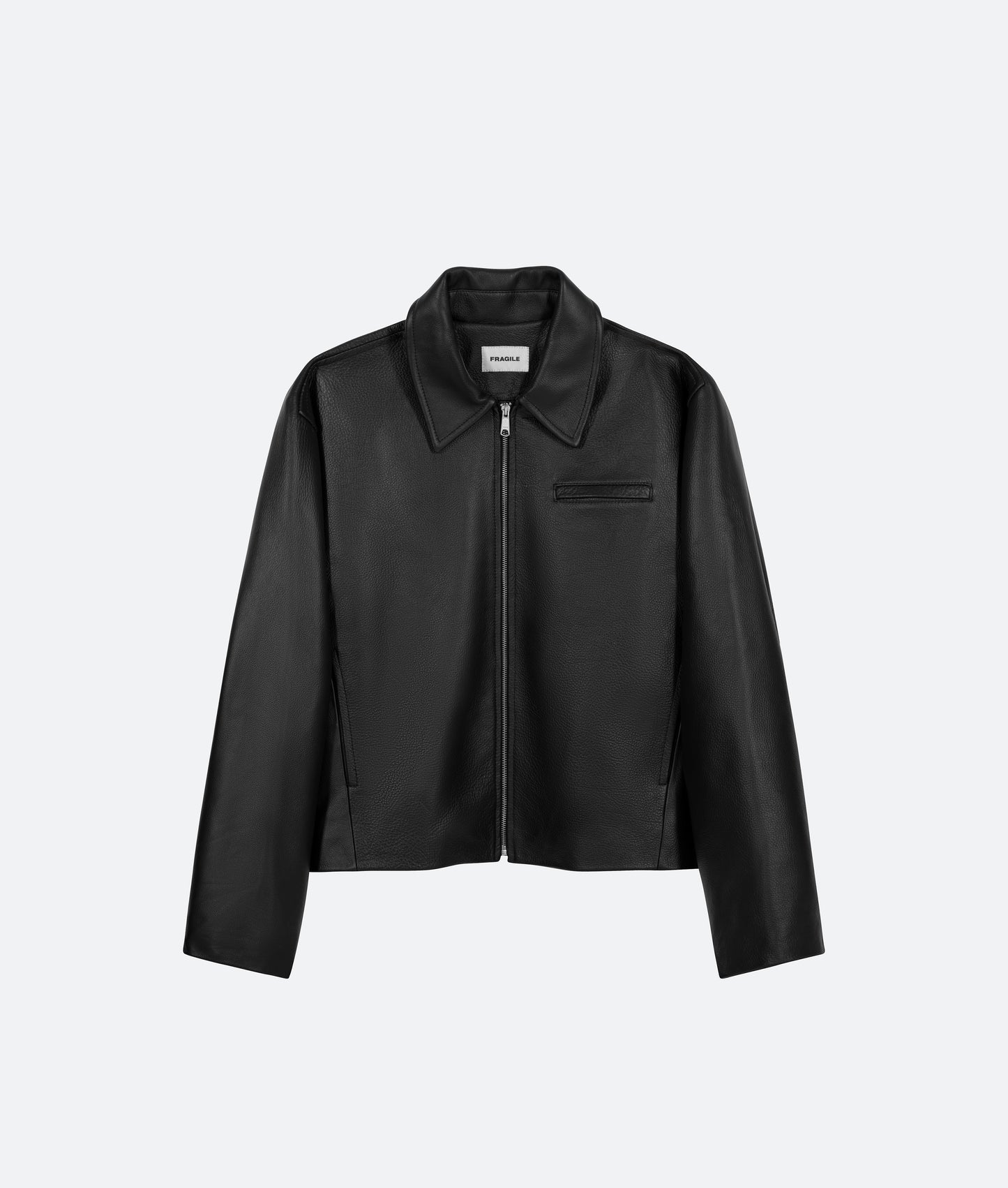 FRAGILE® Black Cropped Leather Jacket fragile club astoud
