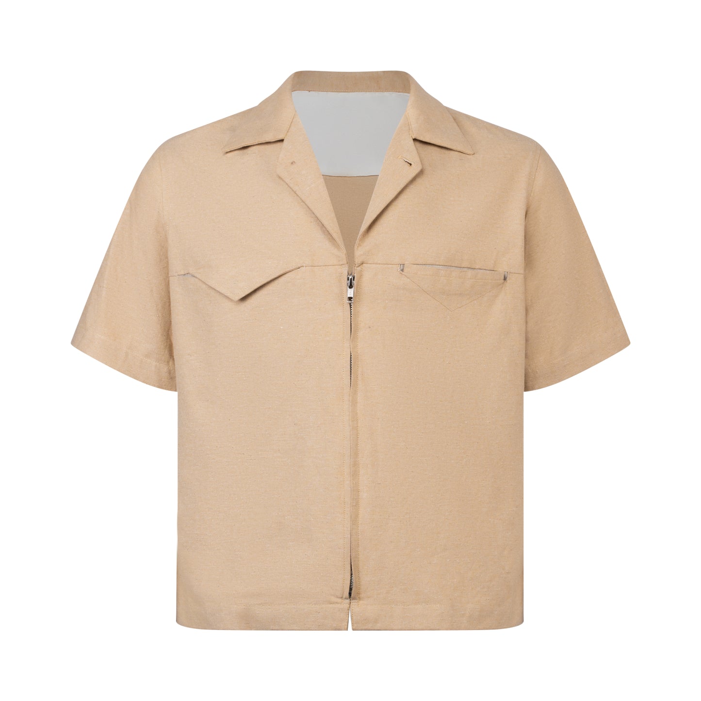 brown-zip-up-hemp-cuban-shirt saomai homme astoud