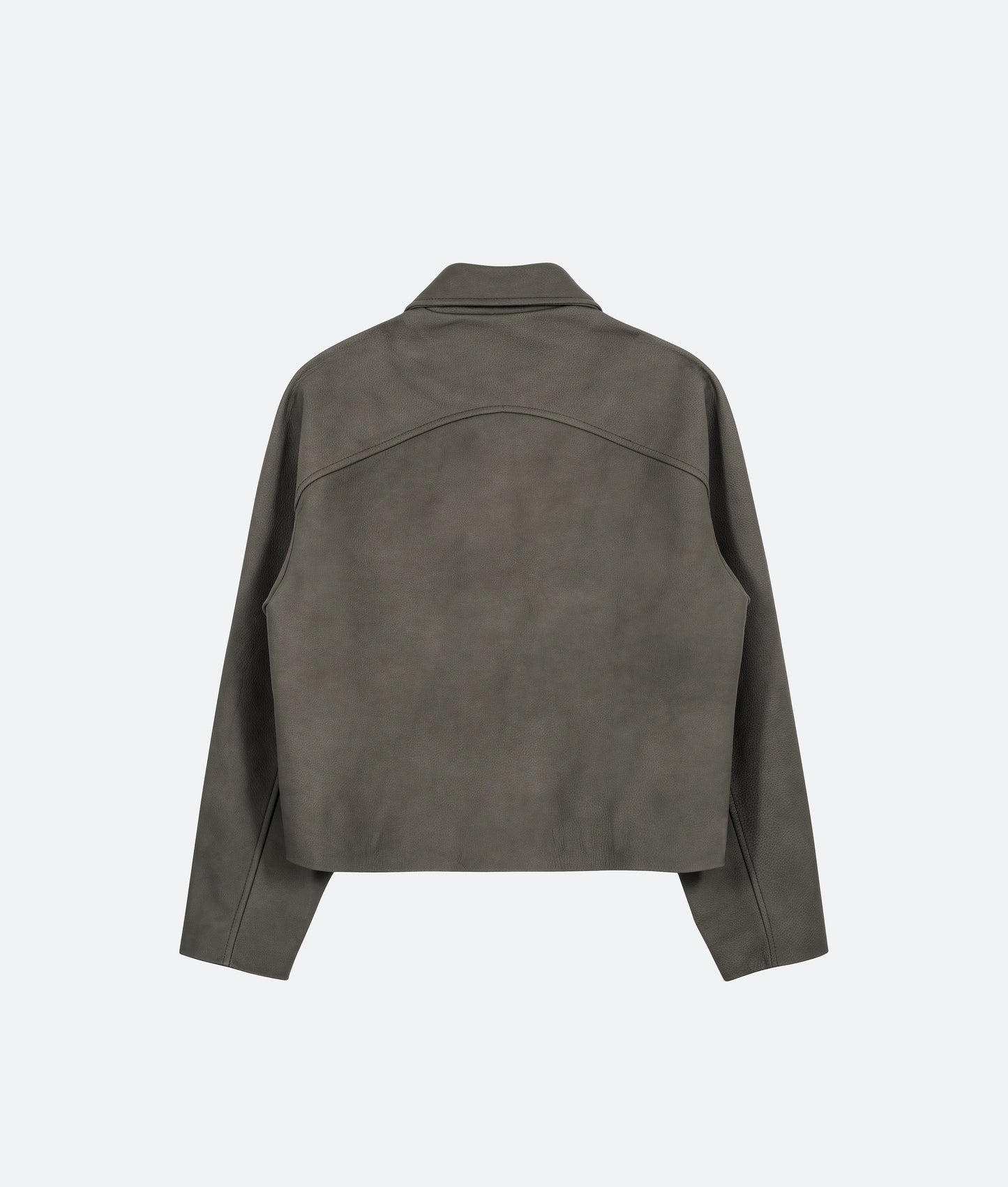 FRAGILE® Gray Cropped Leather Jacket fragile club astoud