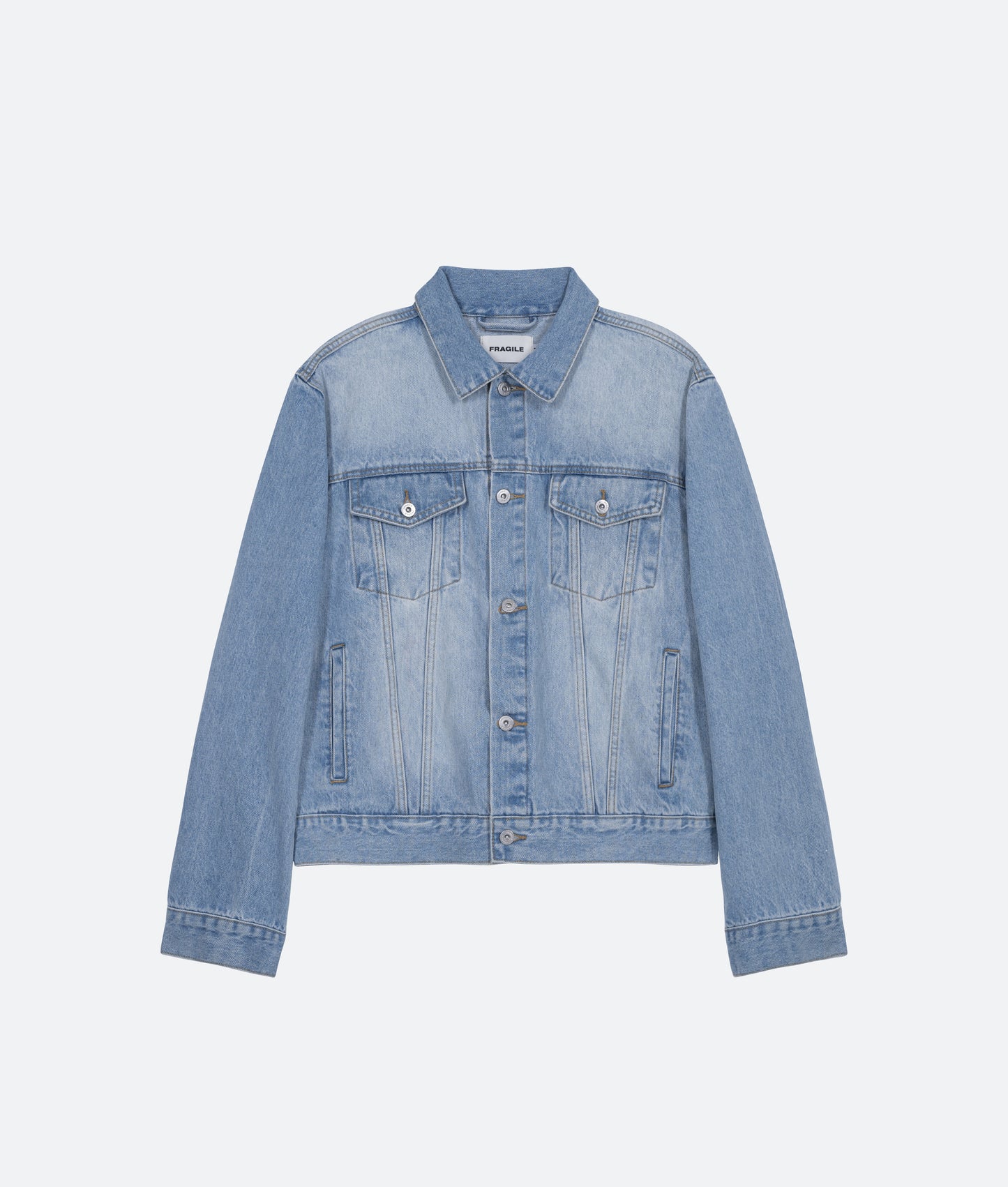 FRAGILE® Light Blue Wash Denim Jacket fragile club astoud