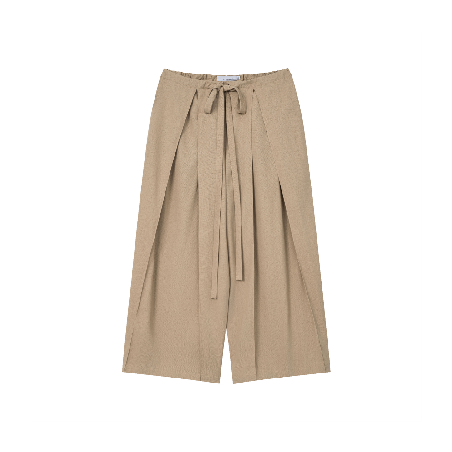 Cream Linen Box Pleated Pants