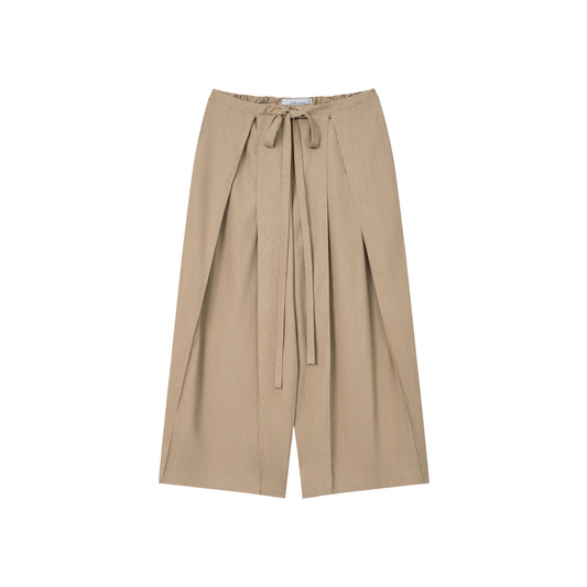 Cream Linen Box Pleated Pants