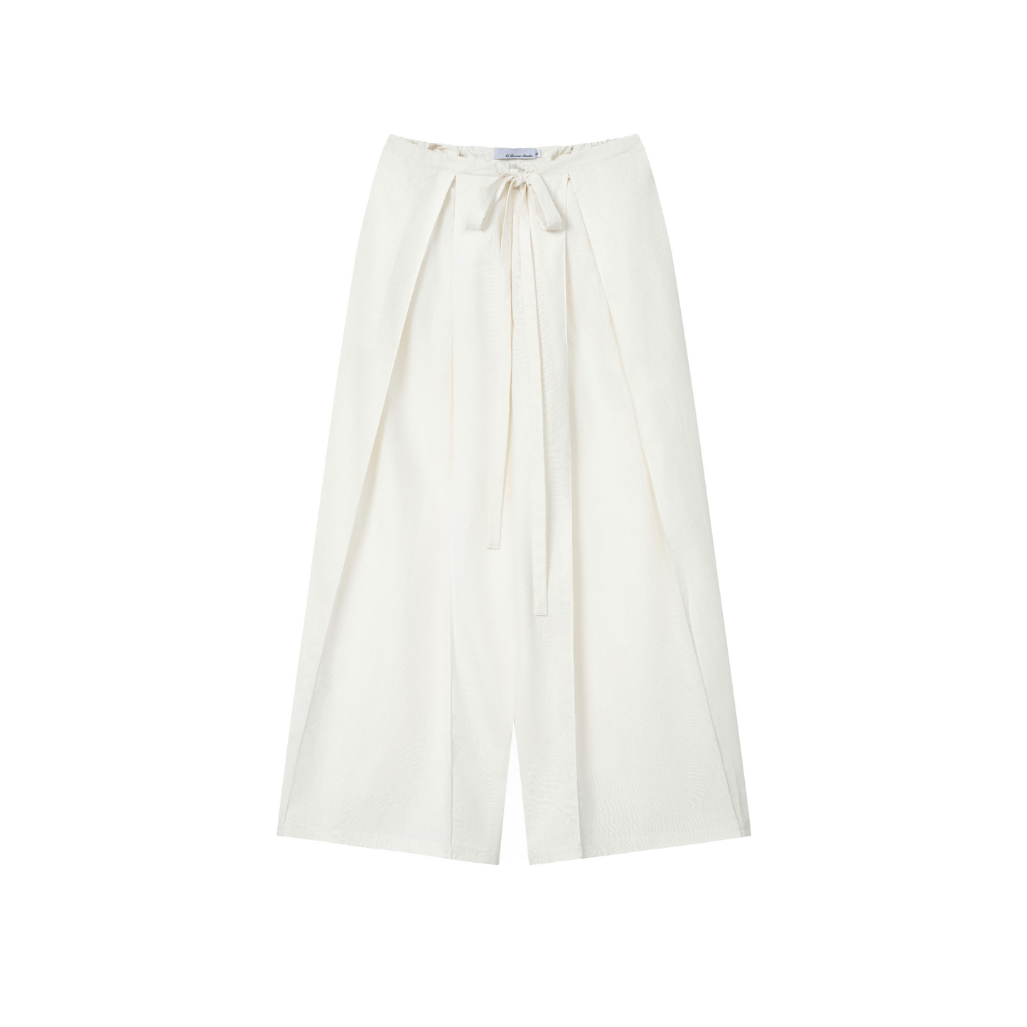 White Linen Box Pleated Pants