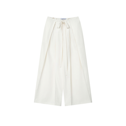 White Linen Box Pleated Pants